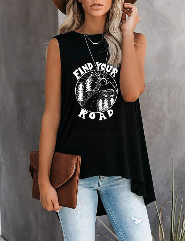 Fashion All-Match Casual Ladies Sleeveless Printed T-Shirt