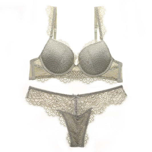 Lace Eyelashes Lace-Up Push-Up Bra Set