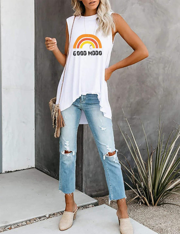 Fashion All-Match Casual Ladies Sleeveless Printed T-Shirt
