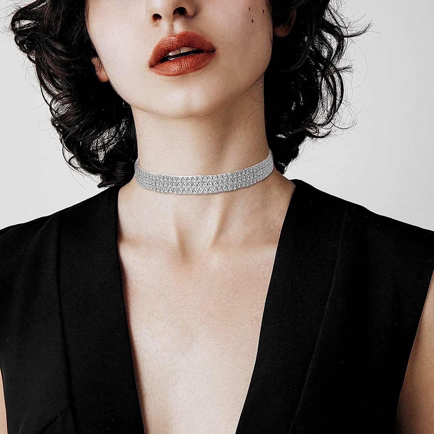 3Pcs Rhinestone Choker Necklace for Women Sparkly Choker Crystal Necklace Diamond Row Necklaces Set Bridal Wedding Jewelry