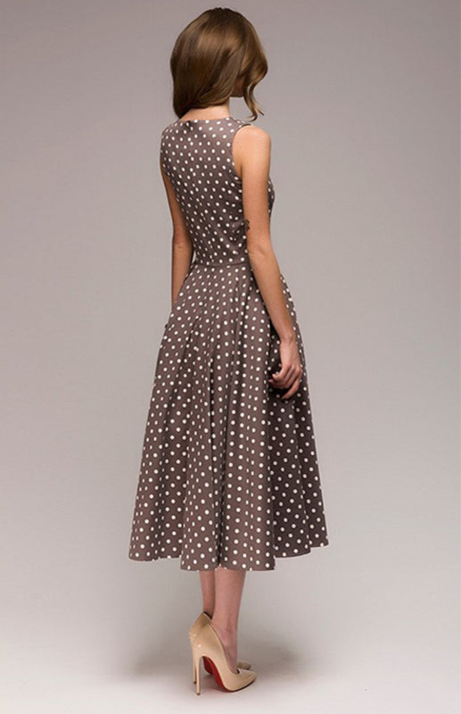 Women's Vintage Polka Point Sleeveless Full-Length Dress