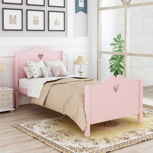 Twin Size Wood Platform Bed with Headboard,Footboard and Wood Slat Support (Pink)