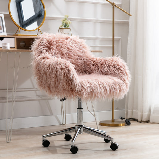 HengMing Modern Faux fur home office chair, fluffy chair for girls, makeup vanity Chair
