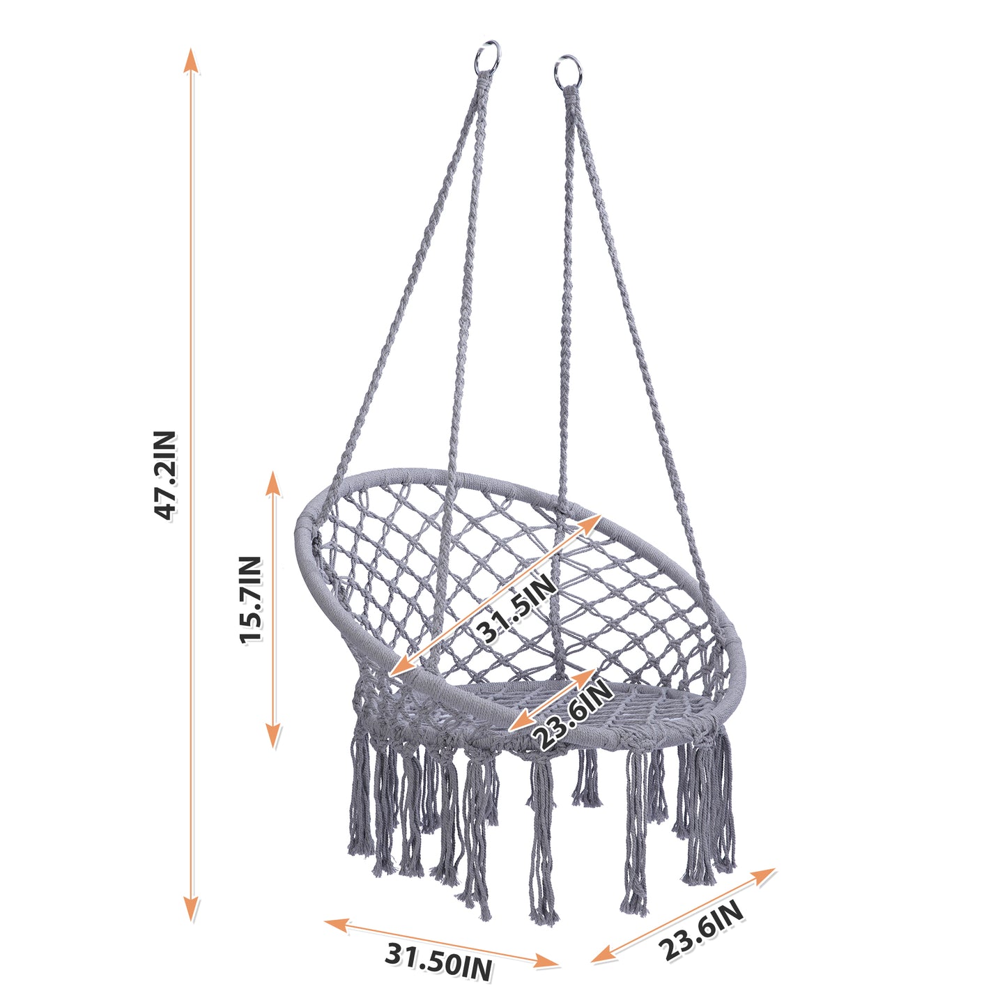 Hammock Chair Macrame Swing Max 330 Lbs Hanging Cotton Rope Hammock Swing Chair for Indoor and Outdoor