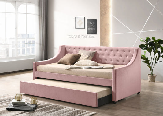 Lianna Twin Daybed & Trundle, Pink Velvet 39380