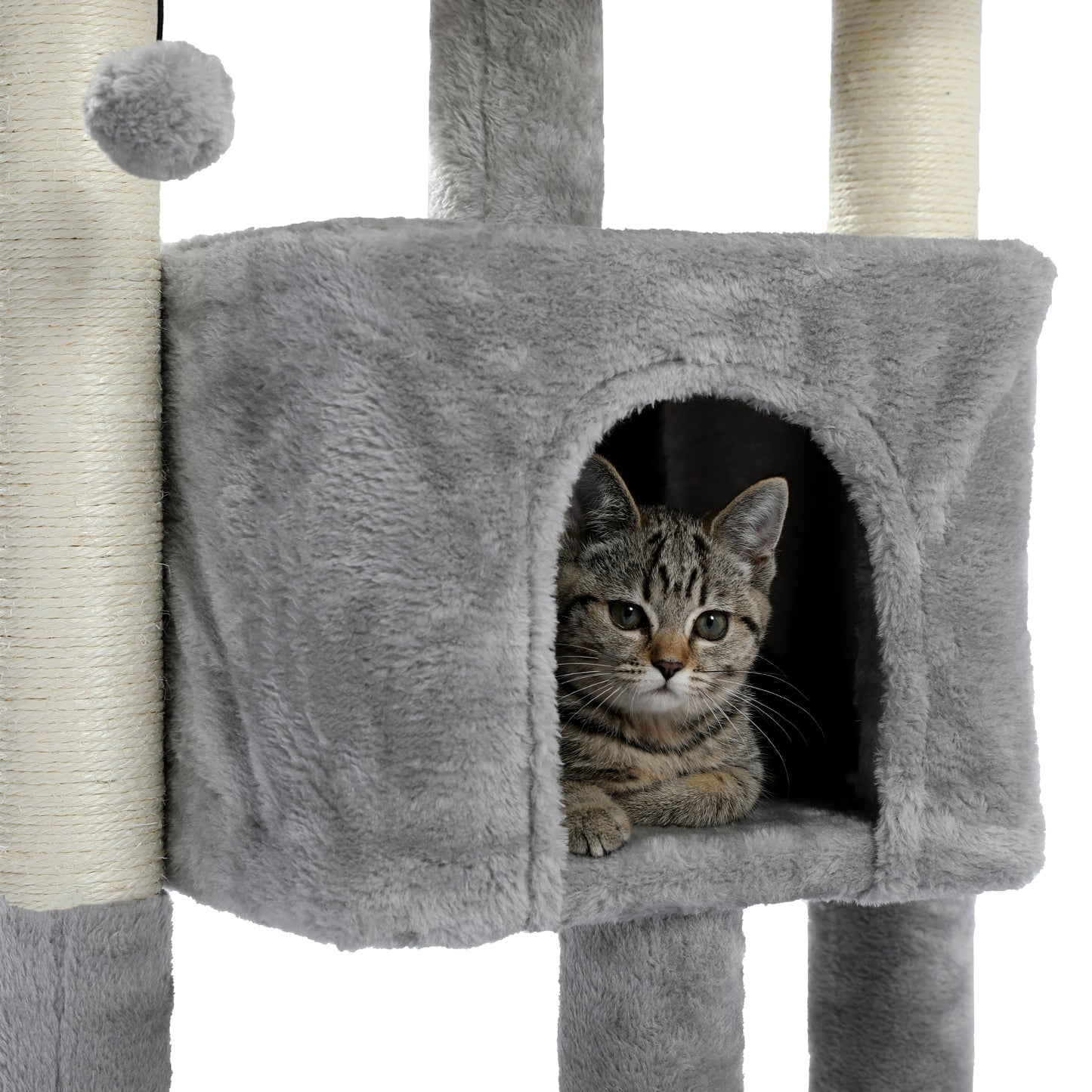 28.4 Inches Small Cat Tree for Indoor Cats Polyester Plush Cat Tower with Beige Condos, Spacious Perch,Scratching Sisal Posts Plush-covered posts and Replaceable Dangling Balls Gray