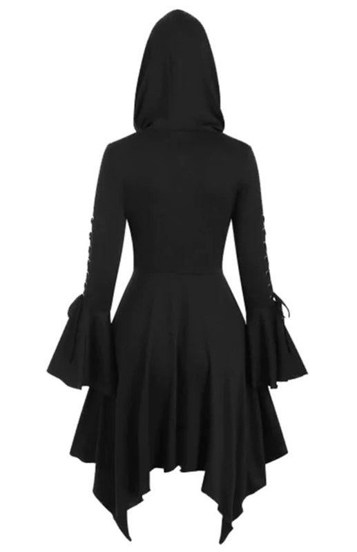 Corns With Hooded Lotus Leaf Sleeves With Irregular Hem Cape Coat
