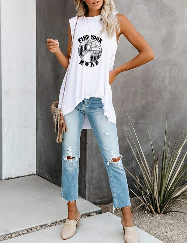Fashion All-Match Casual Ladies Sleeveless Printed T-Shirt