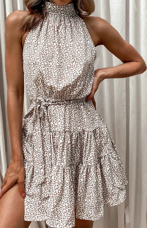 Women's Small High-End Sleeveless Straps Waist Flower Dress
