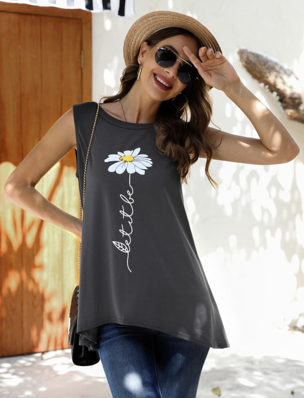 Fashion All-Match Casual Ladies Sleeveless Printed T-Shirt