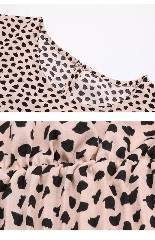 Crew Neck Leopard Print Tie-Up Fitted Dress