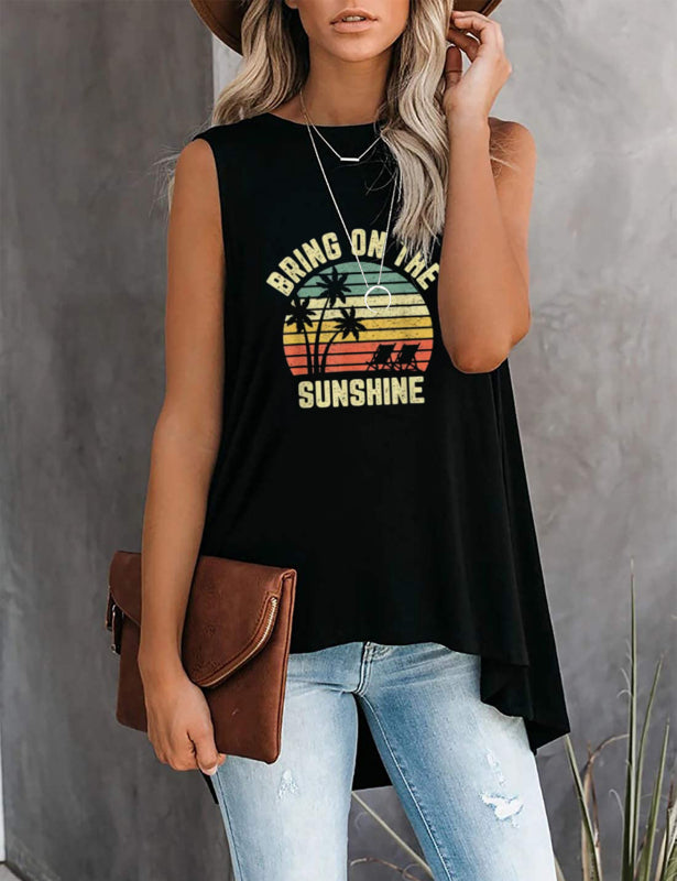 Fashion All-Match Casual Ladies Sleeveless Printed T-Shirt