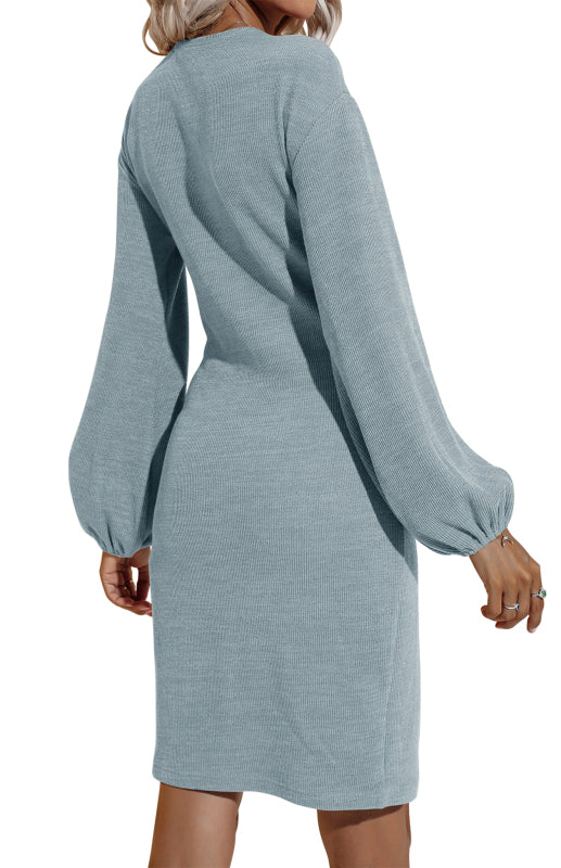 Women's Autumn And Winter New Long-Sleeved Hip V-Neck Tie Solid Color Dress