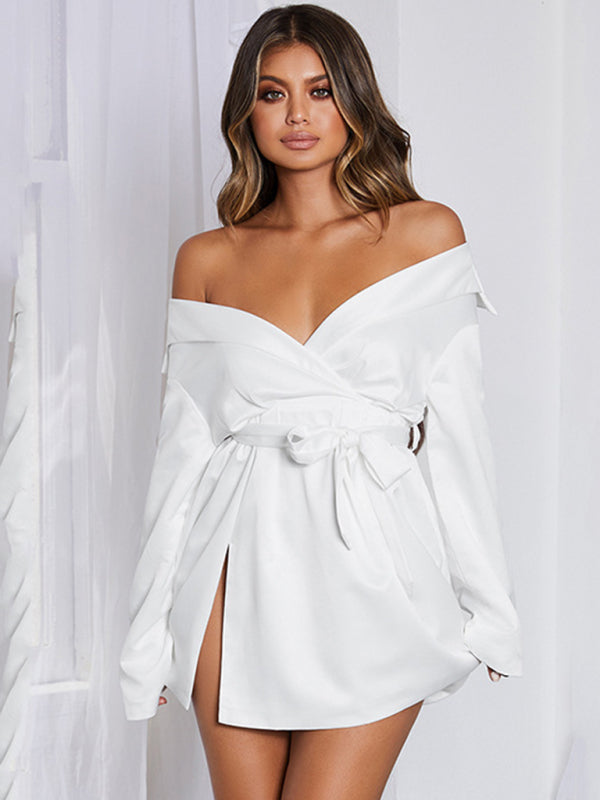 Women's slim band, thin sexy shirt dress