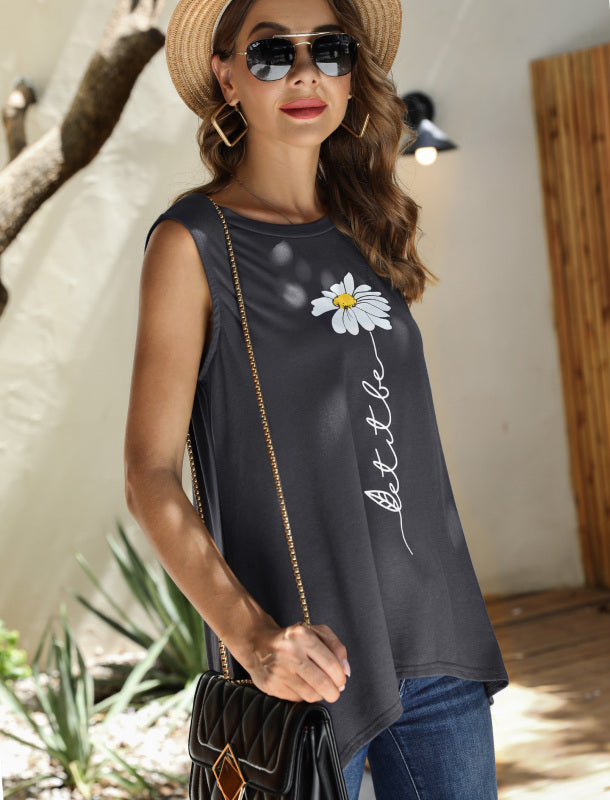 Fashion All-Match Casual Ladies Sleeveless Printed T-Shirt