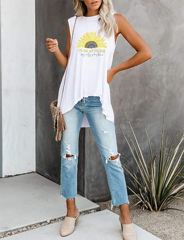 Fashion All-Match Casual Ladies Sleeveless Printed T-Shirt