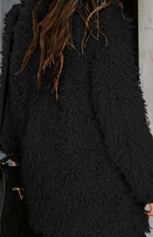 Women'S Solid Color Long Sleeve Tweed Velvet Autumn And Winter Top Coat
