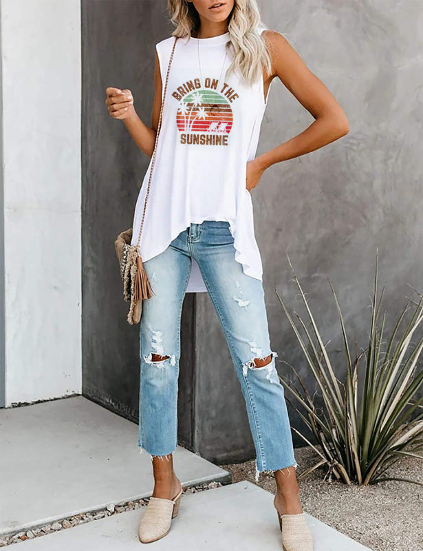 Fashion All-Match Casual Ladies Sleeveless Printed T-Shirt