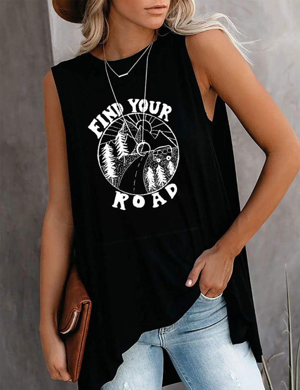 Fashion All-Match Casual Ladies Sleeveless Printed T-Shirt