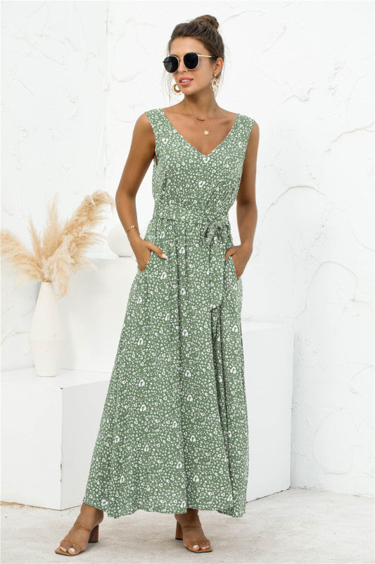 Women's Leopard Print Dress With V-Neck And Strappy