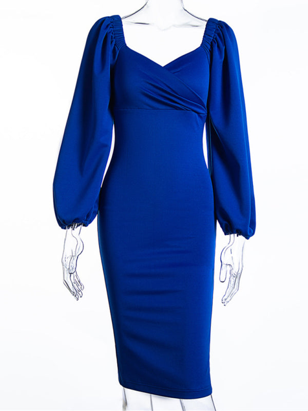 Long Bubble Sleeve Sexy Long Sleeve Dress