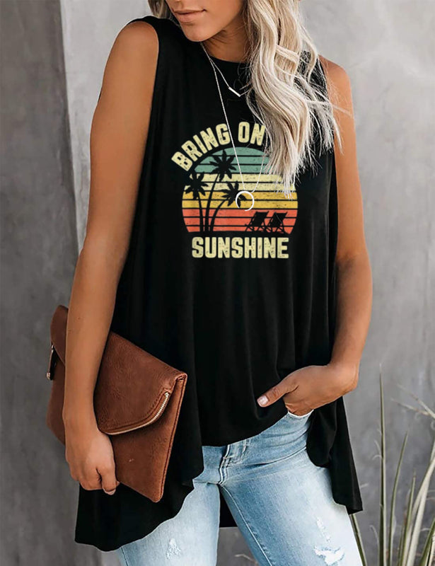 Fashion All-Match Casual Ladies Sleeveless Printed T-Shirt