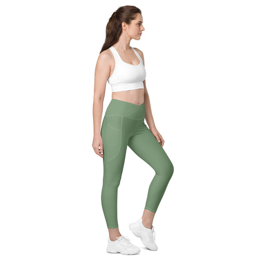 GYMTOK BOUTIQUE-SAGE GREEEN Crossover leggings with pockets