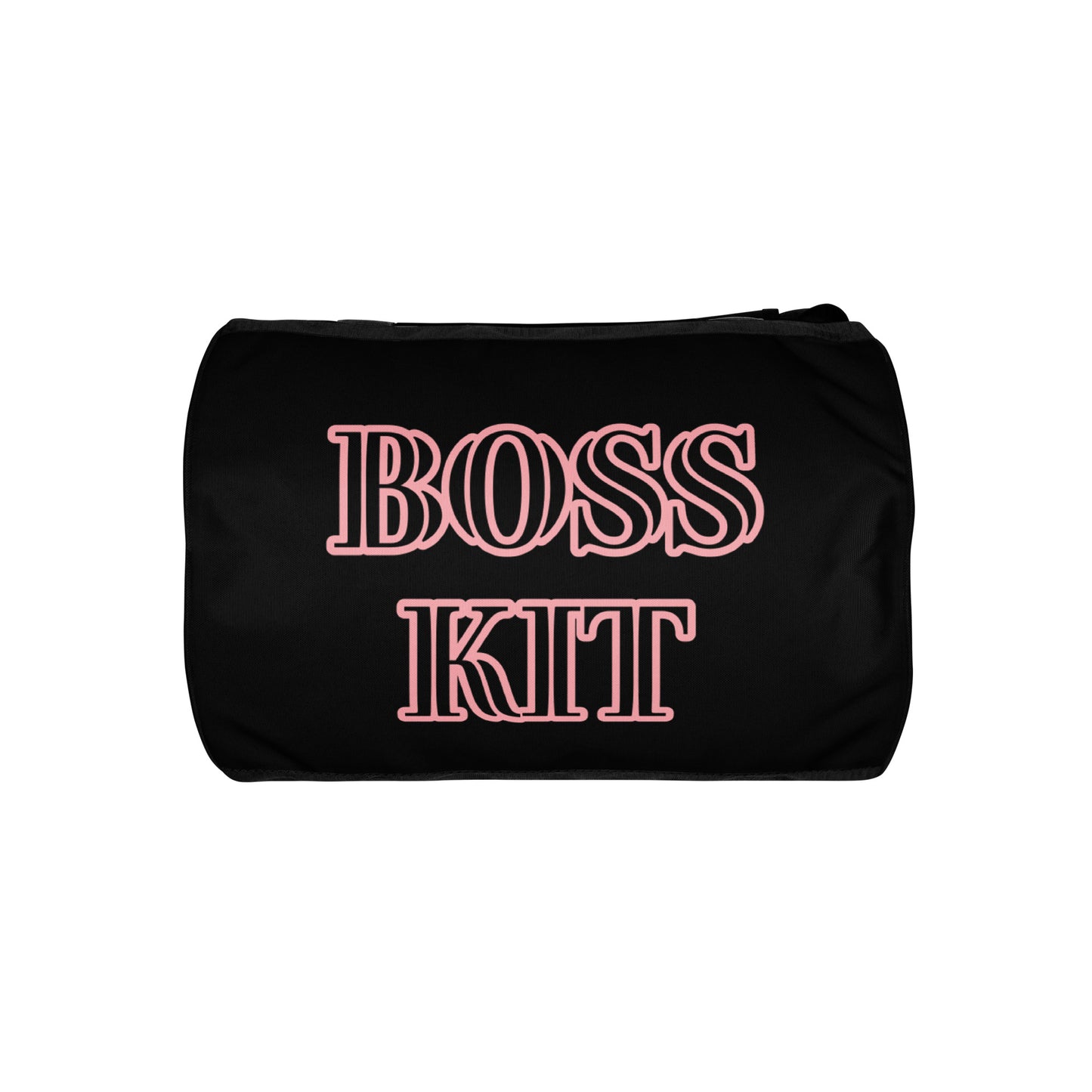 BOSS KIT TRAVEL OR GYM BAG- WRITING TRIMMED IN PINK BAG IS IN BLACK