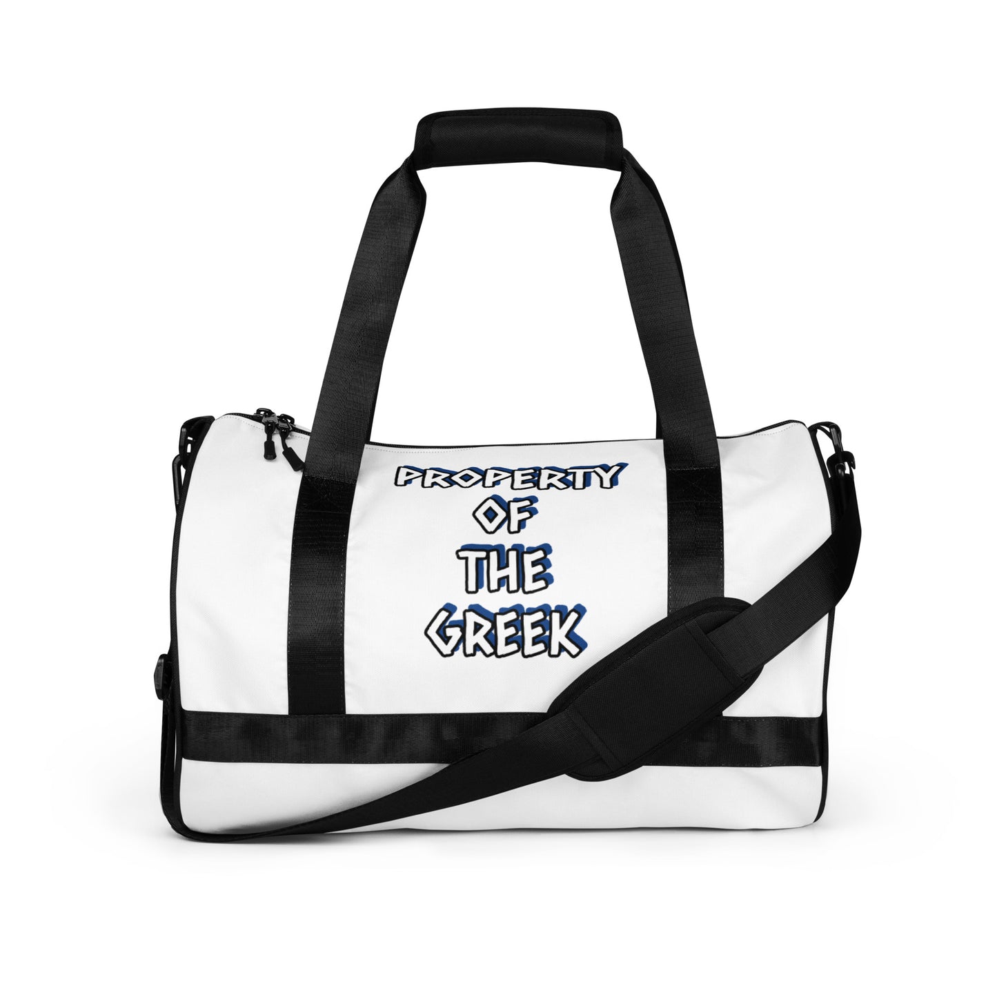 PROPERTY OF THE GREEK TRAVEL OR gym bag