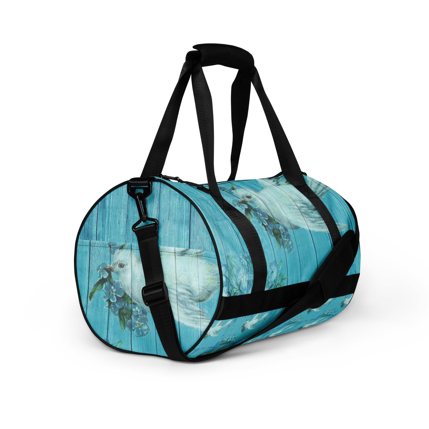 WHITE BIRD DOVE ON BLUE-TRAVEL OR STORAGE OR GYM BAG