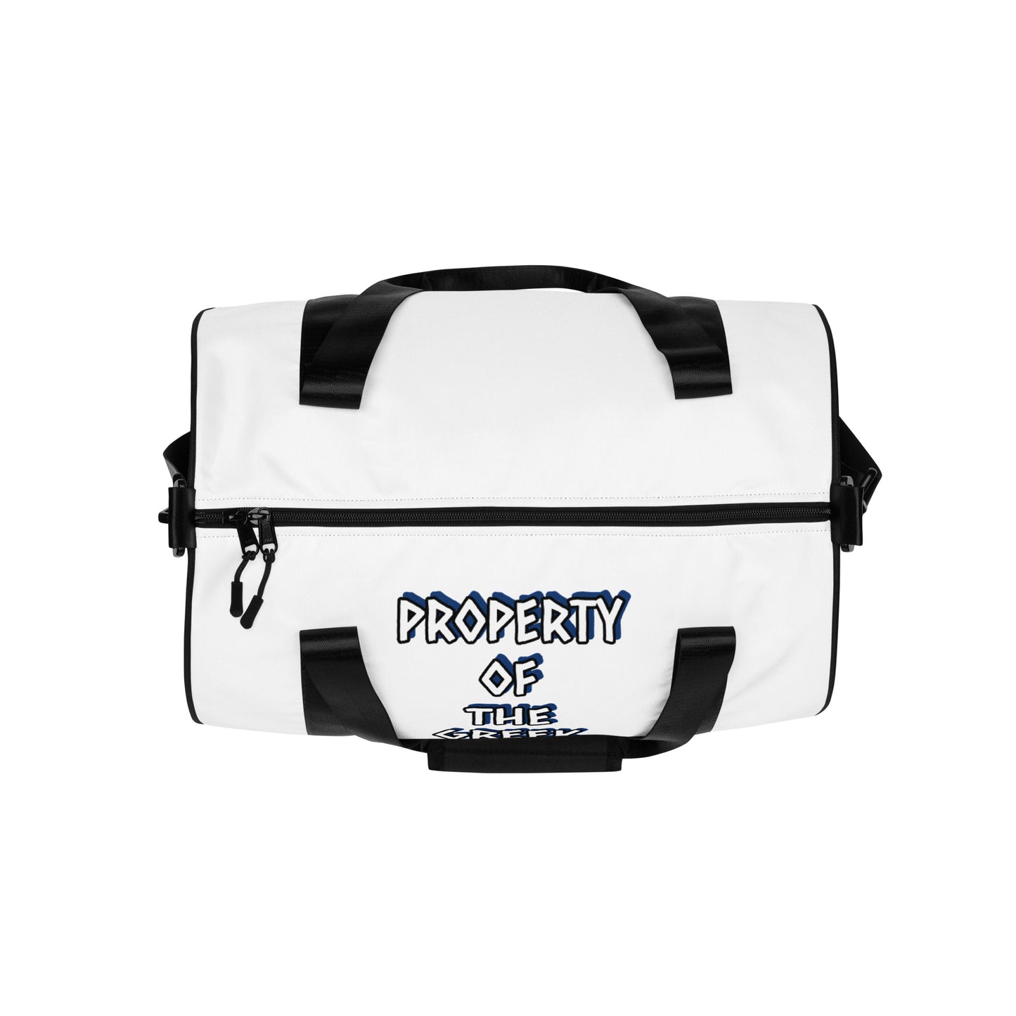 PROPERTY OF THE GREEK TRAVEL OR gym bag