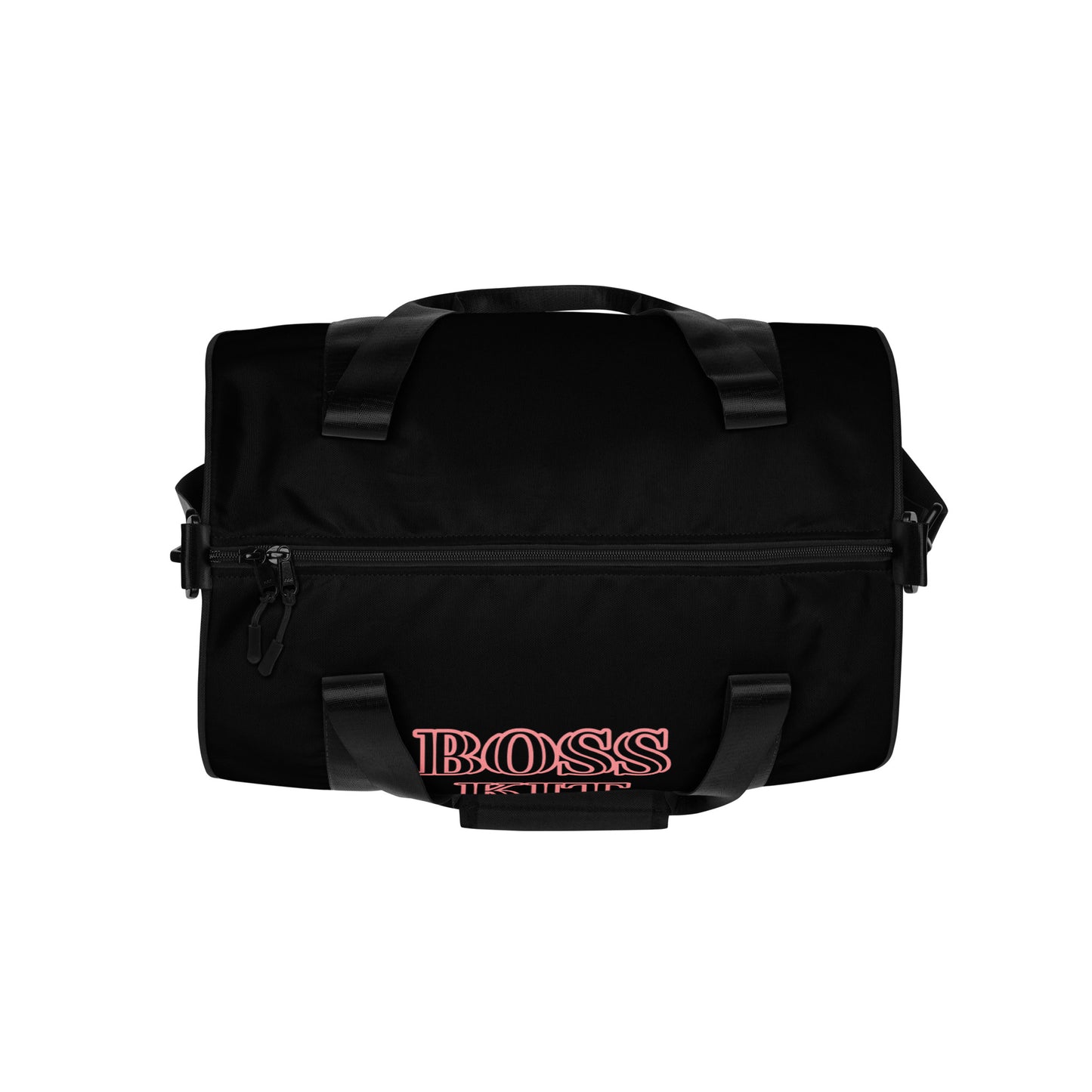 BOSS KIT TRAVEL OR GYM BAG- WRITING TRIMMED IN PINK BAG IS IN BLACK