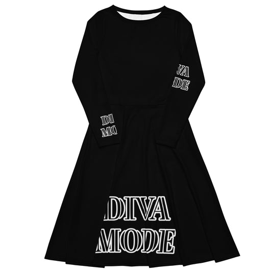 DIVA MODE All-over print long sleeve midi dress