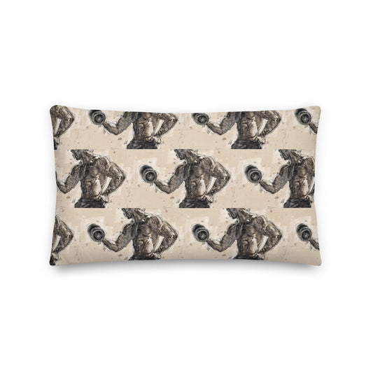 HEALTH IS WEALTH #1----TAUPE AND GREY Premium Pillow