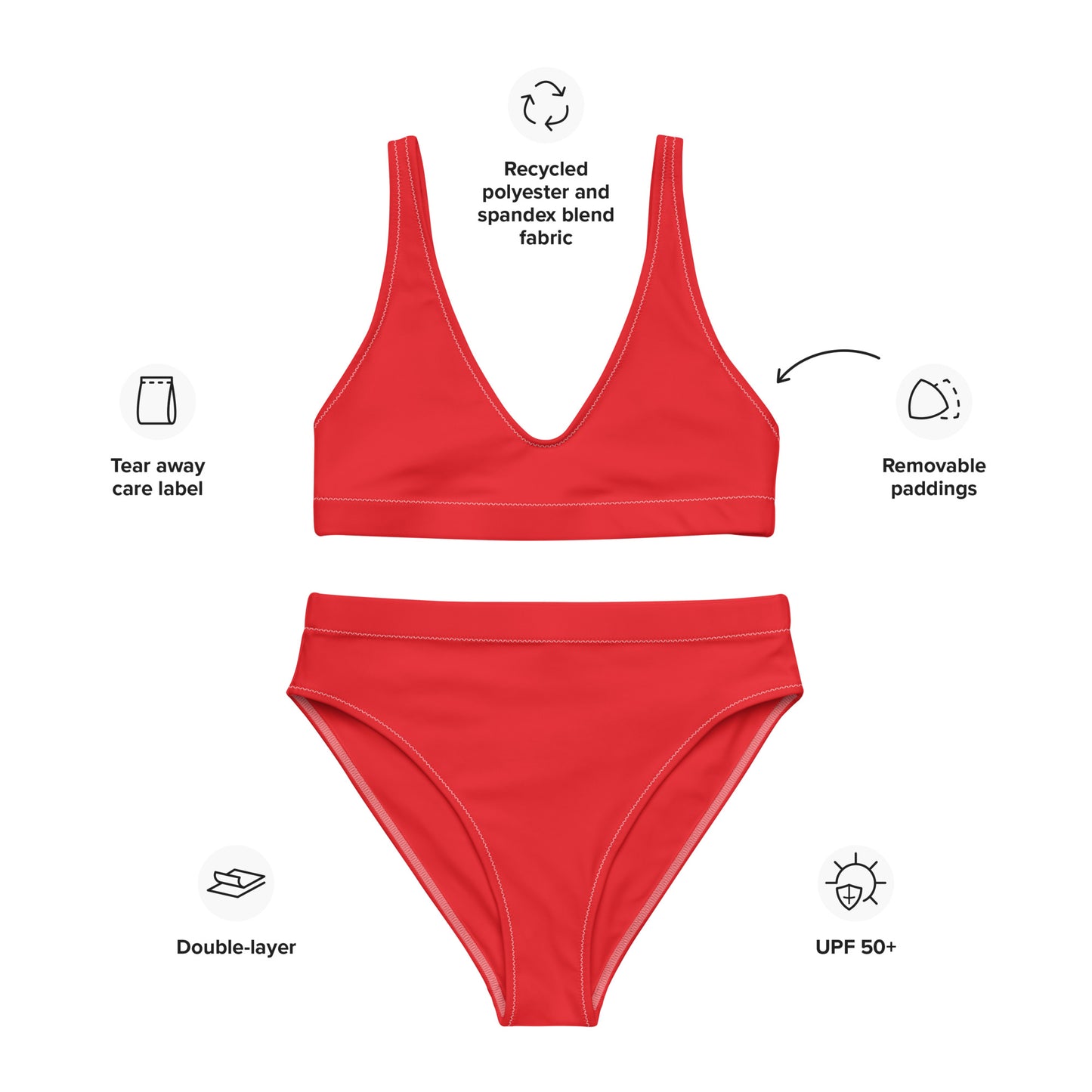 LIFEGUARD----RED BIKINI---Recycled high-waisted bikini
