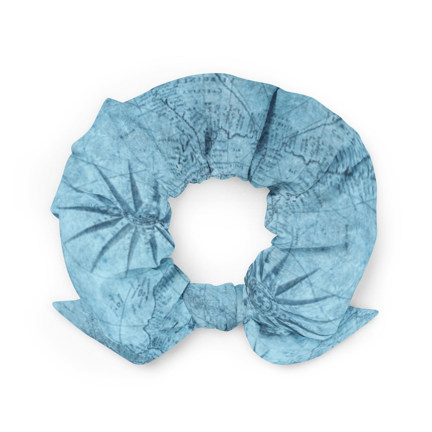 SPA DAY- BLUE TRAVEL COMPASS MAP Scrunchie