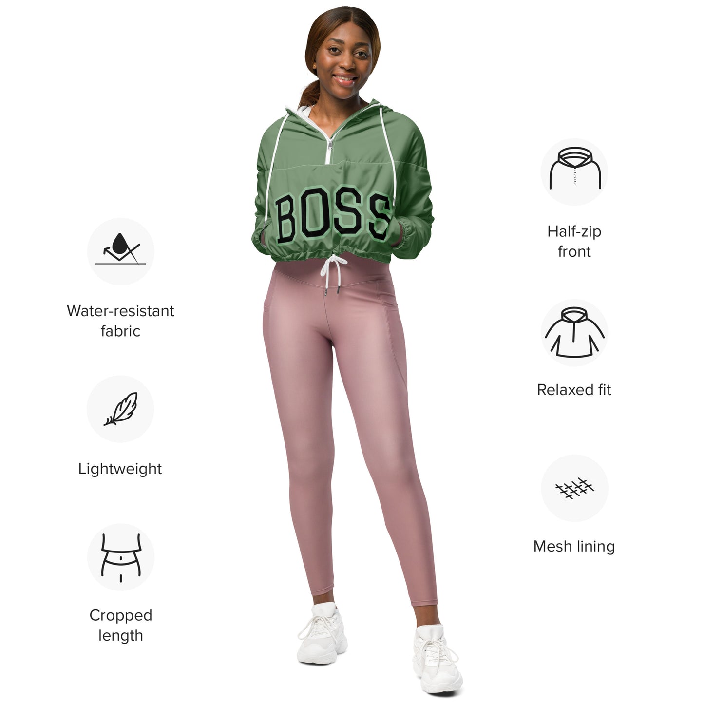 BOSS ---MILITARY GREEN -Women’s cropped windbreaker