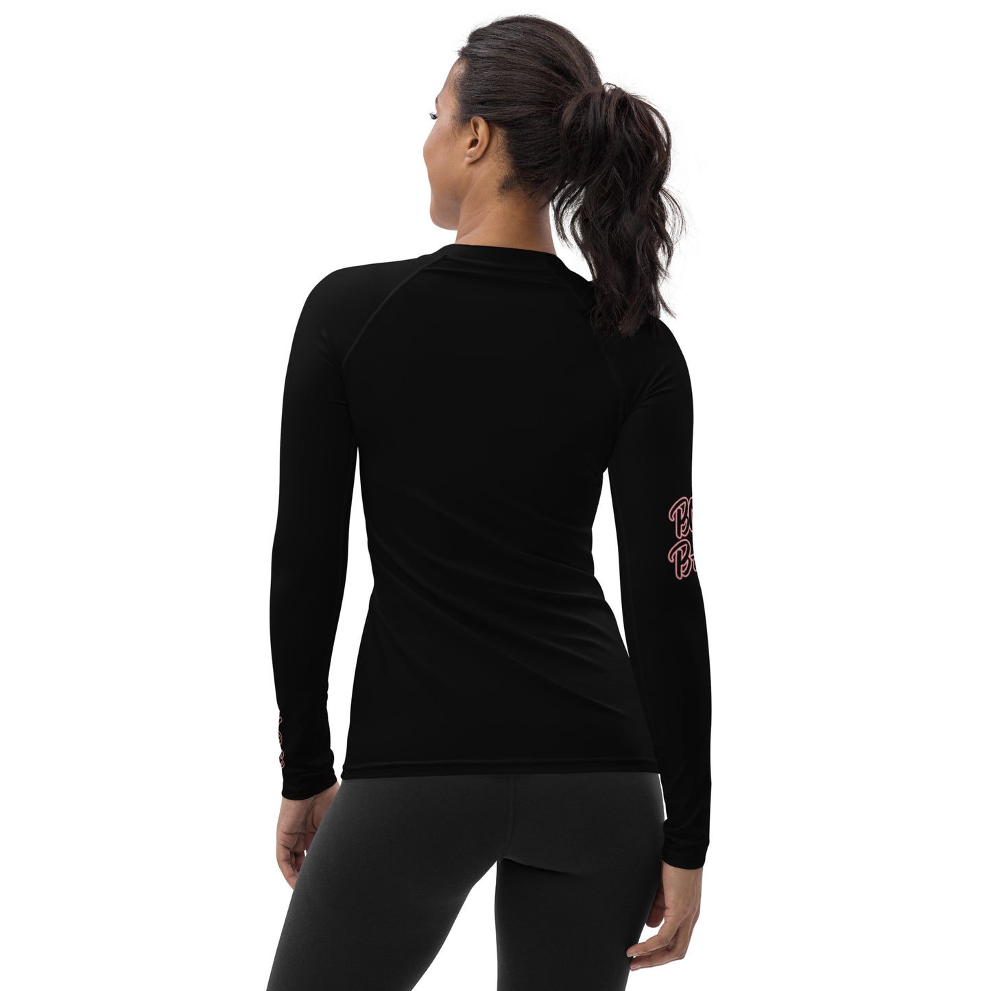 BOSS BABE (ON FRONT AND SLEEVES )WITH PINK OUTLINE ON BLACK BACKGROUND Women's Rash Guard