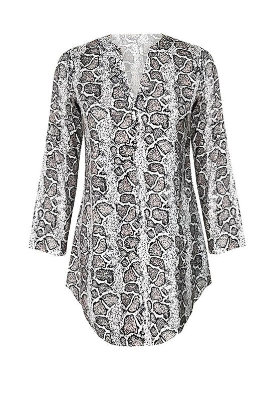 Women's V-Neck Long Sleeve Snake Print Shirt Dress