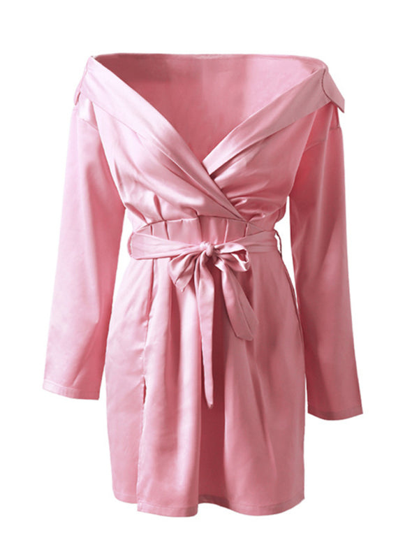 Women's slim band, thin sexy shirt dress