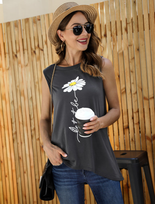 Fashion All-Match Casual Ladies Sleeveless Printed T-Shirt