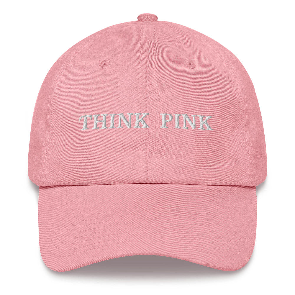THINK PINK ....PINK COLOR Dad hat WITH WHITE STITCHES