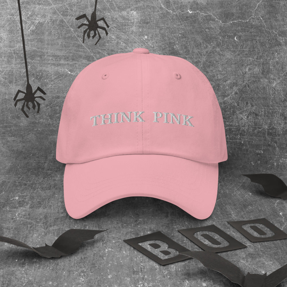THINK PINK ....PINK COLOR Dad hat WITH WHITE STITCHES