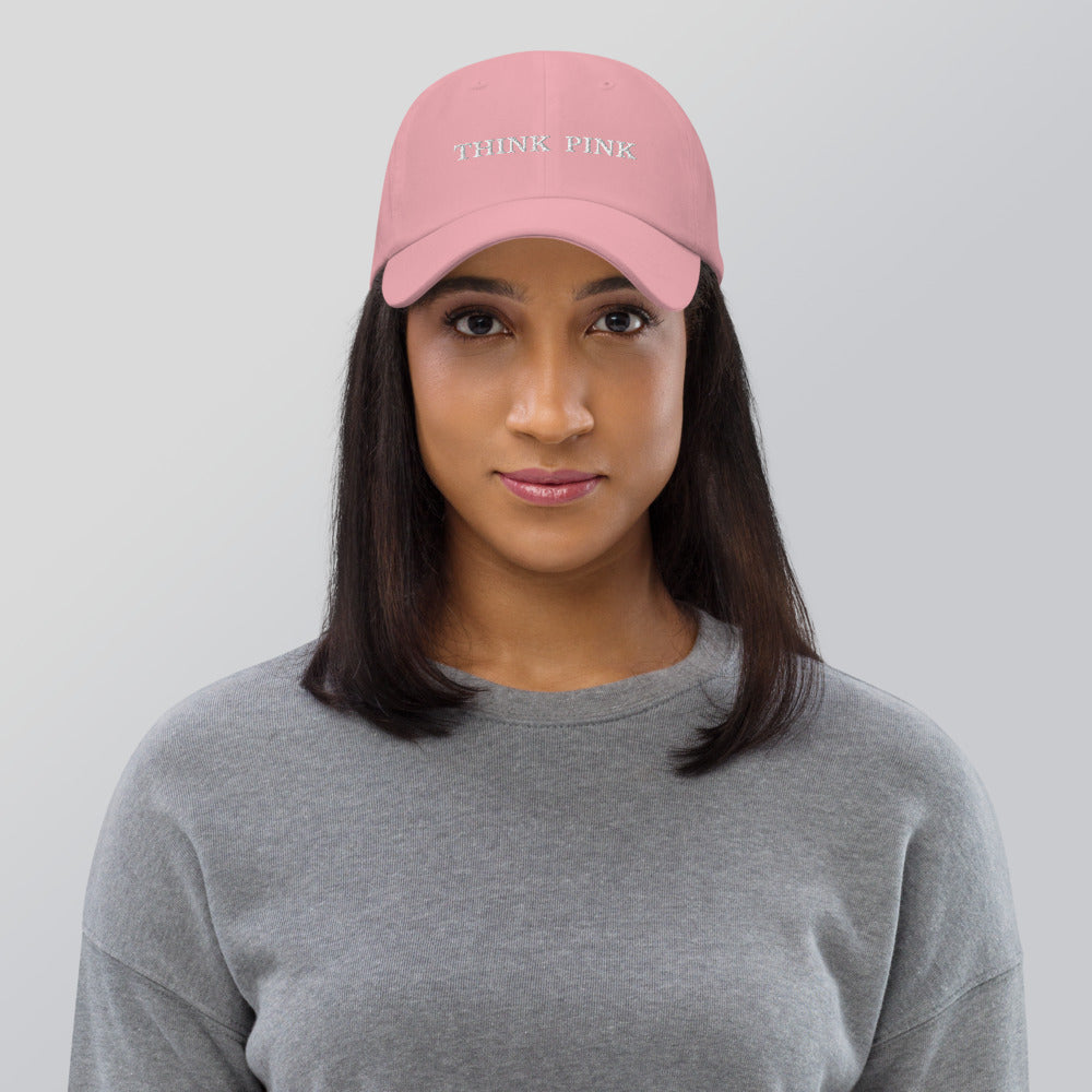 THINK PINK ....PINK COLOR Dad hat WITH WHITE STITCHES