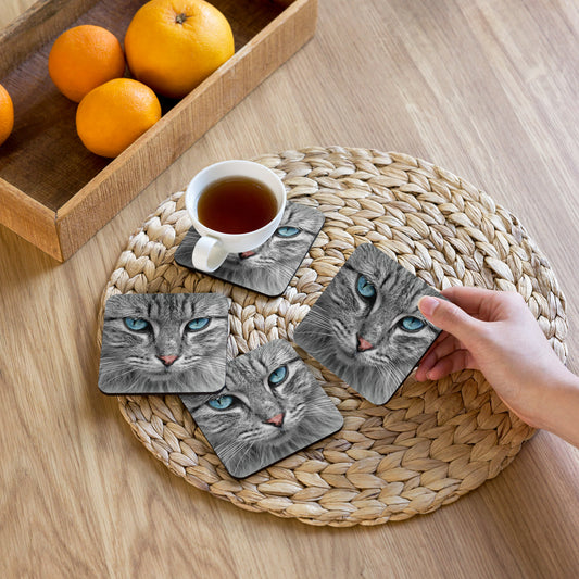 GREY CAT---Cork-back coaster