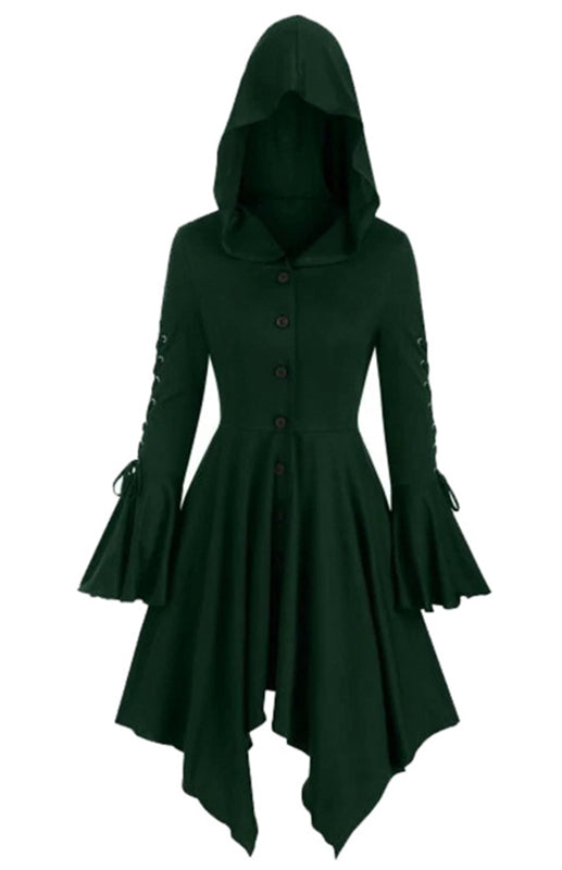 Corns With Hooded Lotus Leaf Sleeves With Irregular Hem Cape Coat