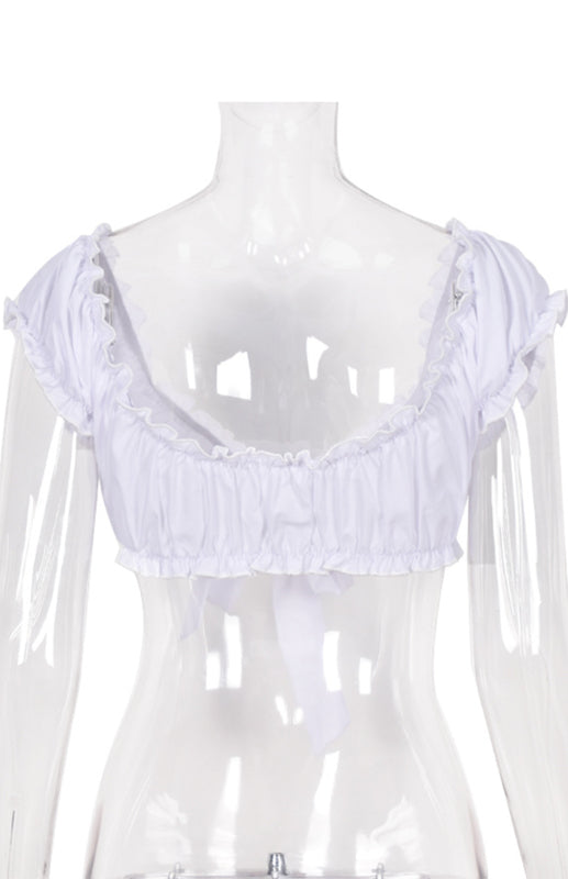 Corset Top With Hollowed-Out Lace And Exposed Navel V-Neck Wooden Ear T-Shirt
