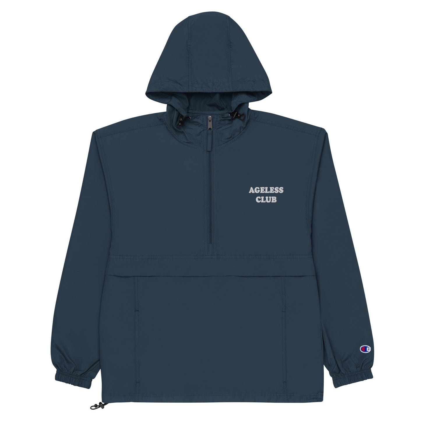 AGELESS CLUB- IN DARK BLUE Embroidered Champion Packable Jacket