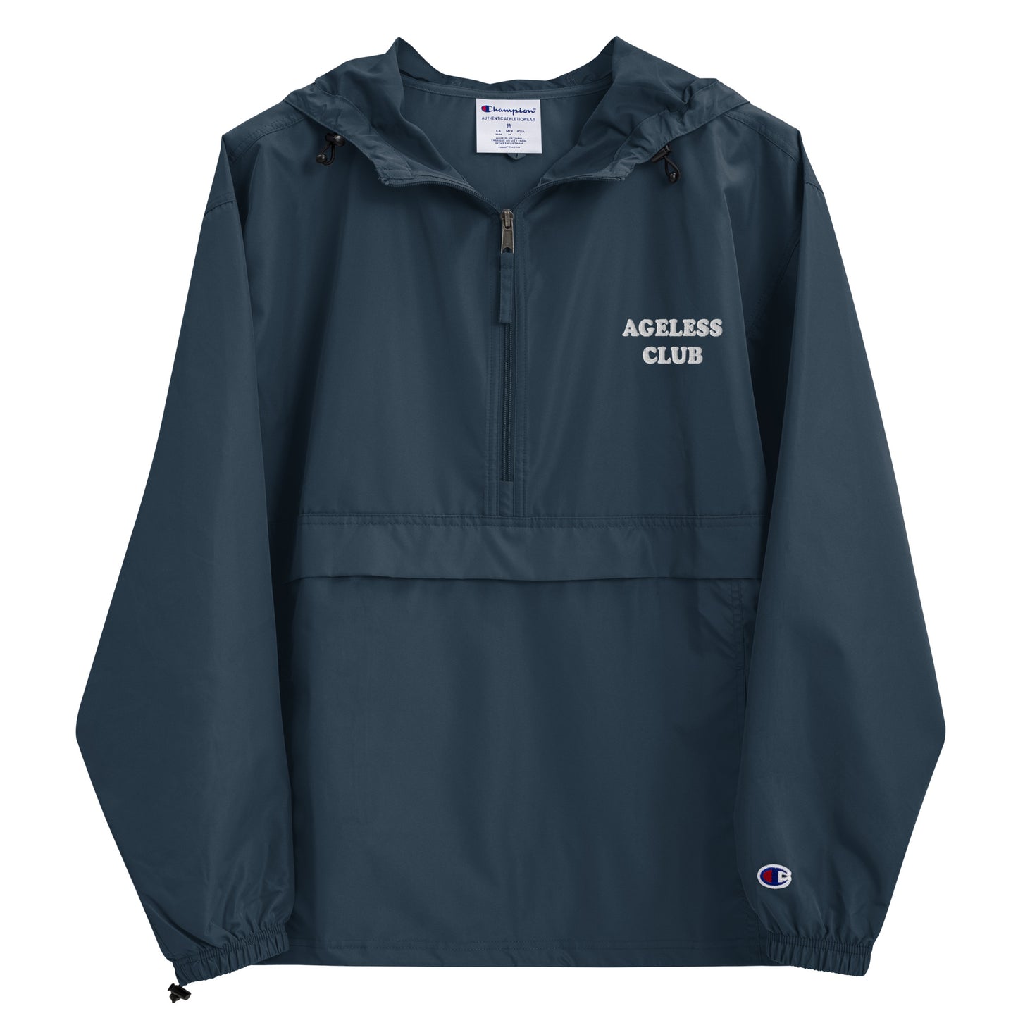 AGELESS CLUB- IN DARK BLUE Embroidered Champion Packable Jacket