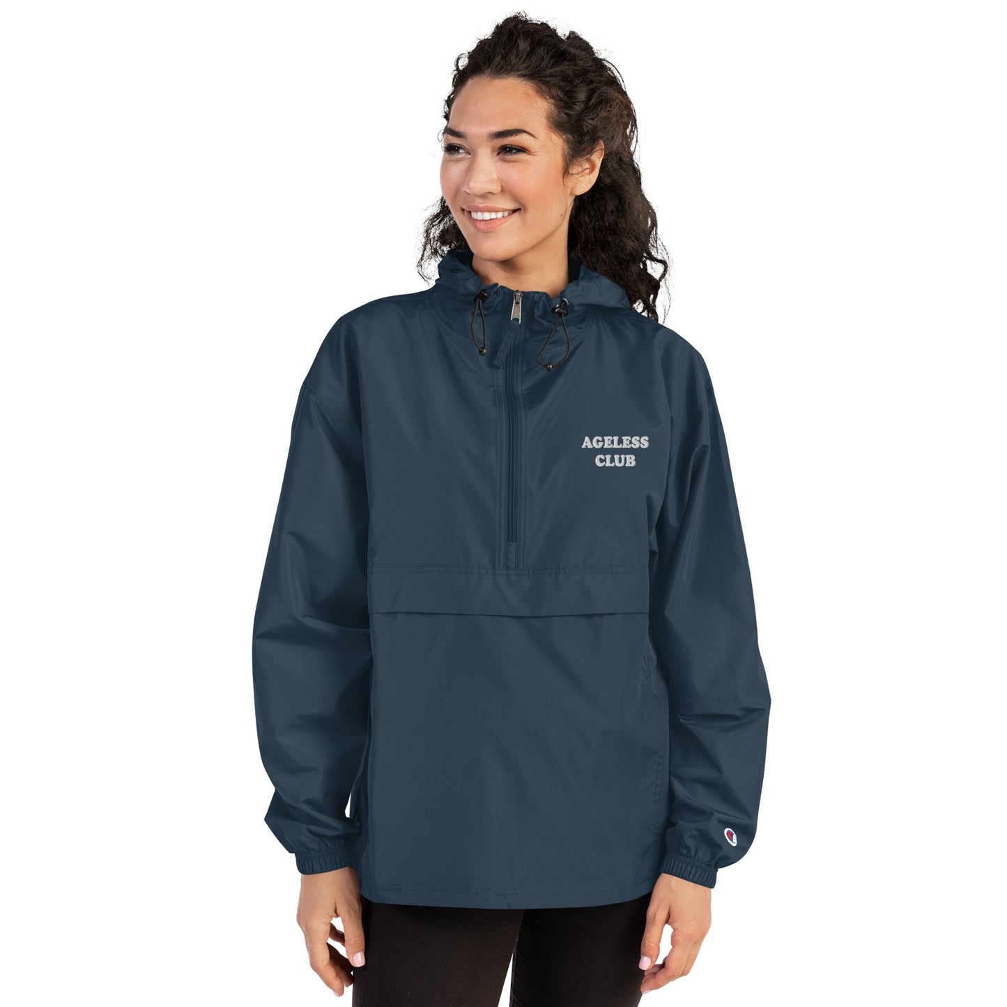 AGELESS CLUB- IN DARK BLUE Embroidered Champion Packable Jacket